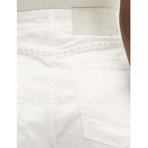 Solid & Striped Daisy Trim High Waisted White Denim Shorts - Picture 6 of 11